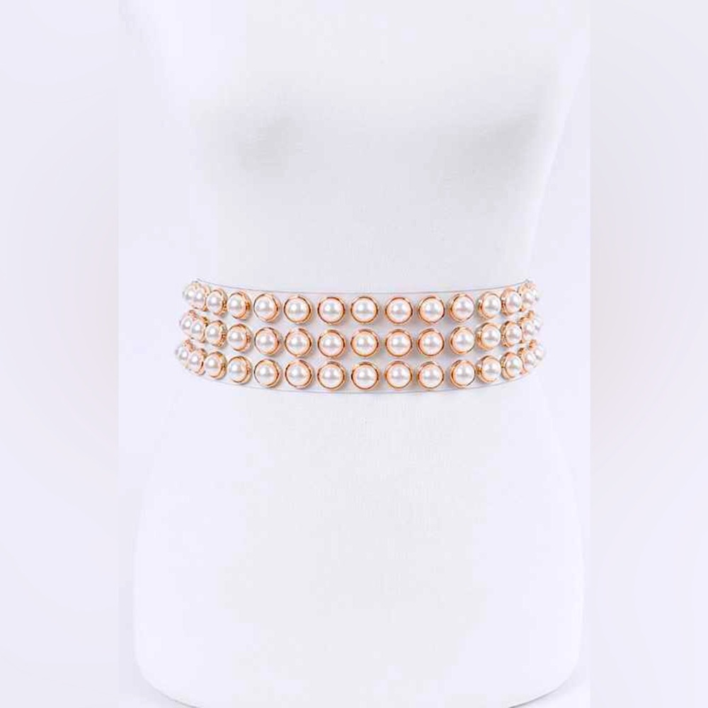 Clear Pearl Stud Statement Belt